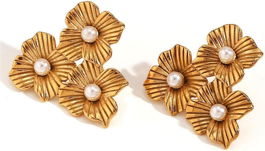 Gold Flower Statement Earrings for Women, Large Chunky Bohomian Summer Beach Floral Earring, Irregular Bold Exaggerated Earrings