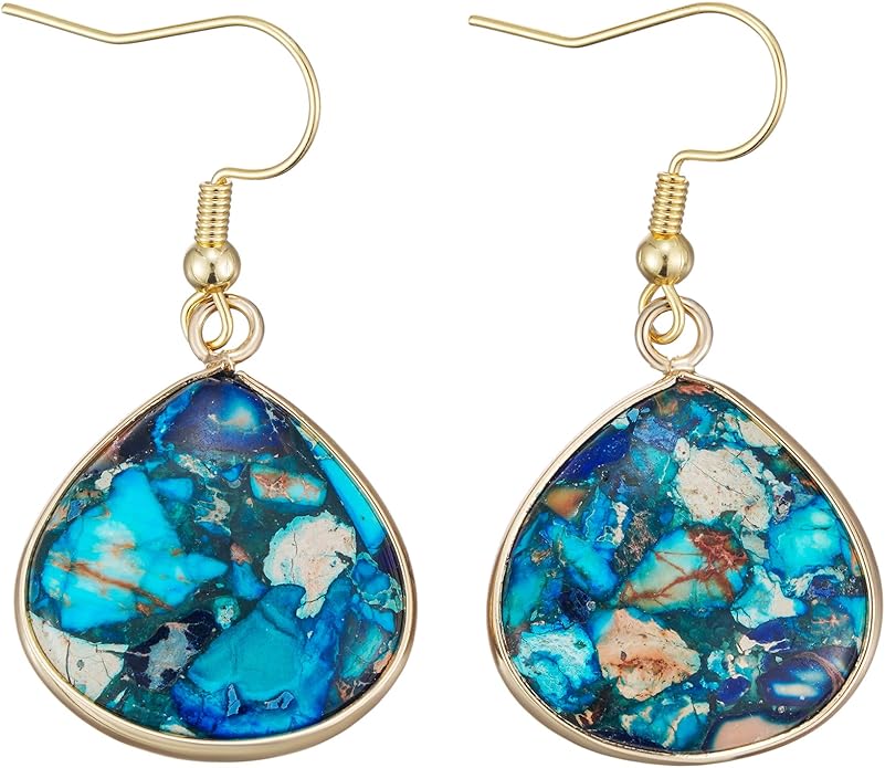 Boho Women Natural Stone Earrings Unique Healing Imperial Jasper Gemstone Energy Hypoallergenic Lightweight Dangle Drop Earrings Multiple Styles Earrings Jewelry for Birthday Party Gift