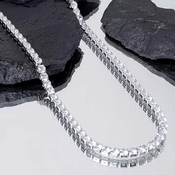Tennis Necklace Bracelet for Women, Dainty Sterling Sliver Choker Necklace Crystal Link Bracelet Stud Earrings for Women Wedding Jewelry for Bride Jewelry Set Accessories