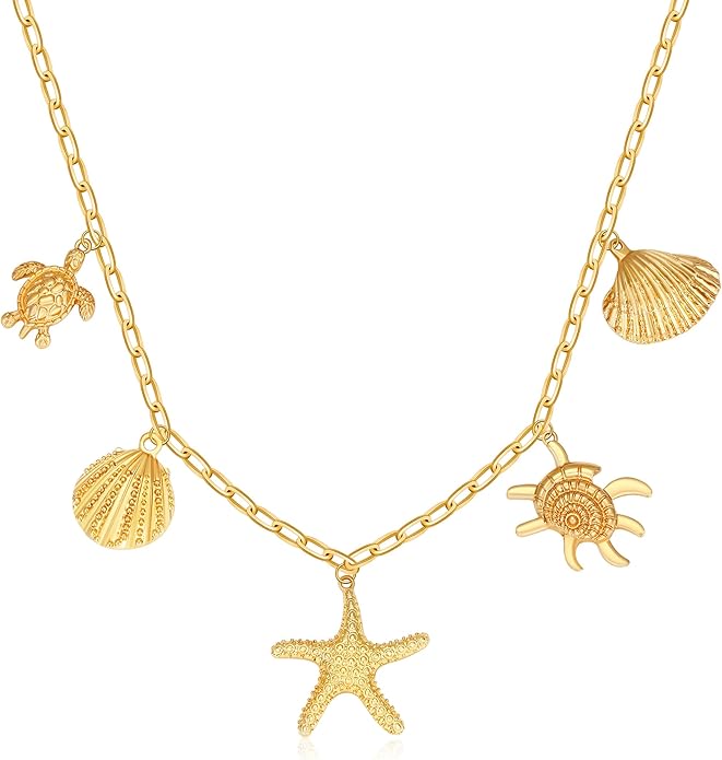 MISS RIGHT Dainty Gold Evil Eye Hamsa Hand Coin Lucky Charm Pendant Necklace for Women Trendy Vintage Paperclip Chain Sun Moon Clover Flower Chunky Charm Necklace Jewelry Gifts