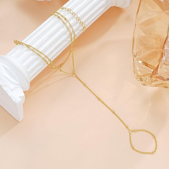 ÌF ME Hand Chain Bracelet Set 14K Gold Plated Durable Gold Bracelets for Women Adjustable Finger Bracelet Hand Jewelry with Extender Perfect for Everyday Wear Ring Bracelet Hand