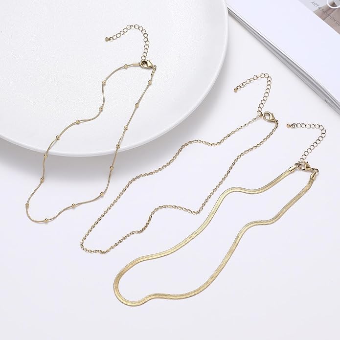 wgoud Gold Necklace for Women Waterproof,14K Real Gold Plated Herringbone Choker Necklace for Women Trendy, Dainty Gold Chain Necklaces Stack,Simple Layered Gold Necklaces for Women Jewelry Gifts