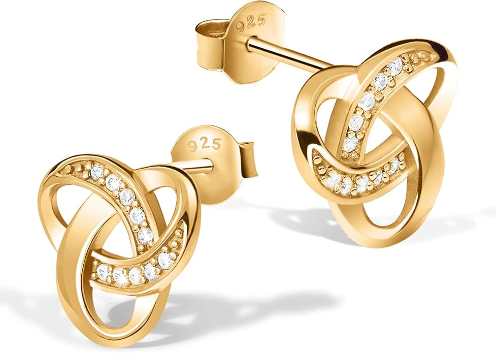 Chic Bijoux Knot Earrings for Women – With Round Cubic Zirconia stones and 925 Sterling Silver – Gift for Her Birthday, Rose Gold Jewelry