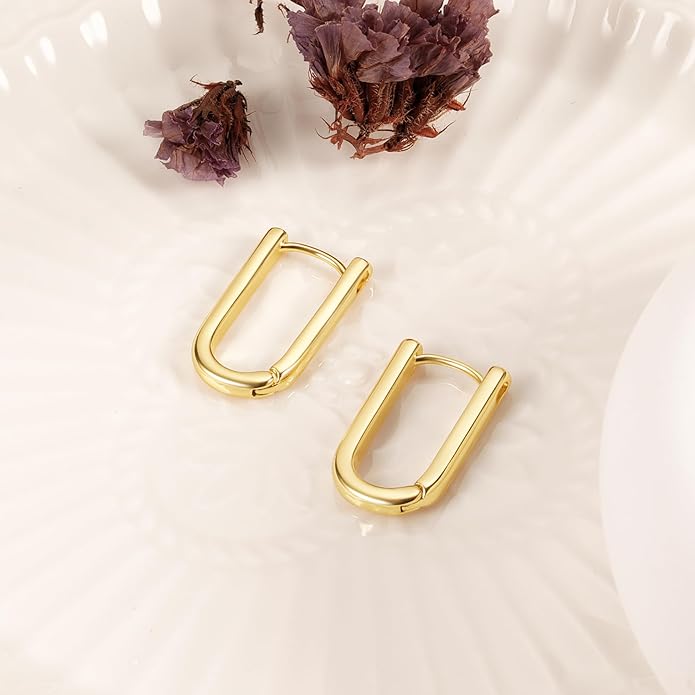 ALEXCRAFT 925 Sterling Silver Hoop Earrings for Women, Hypoallergenic 14K Gold Plated Small Rectangle Huggie Hoop 12x22mm Outer Diameter Medium Square Rectangle Hoops Earrings for Women Jewelry Gifts