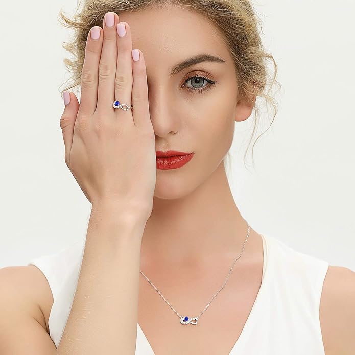 JO WISDOM Promise Ring for Women Sterling Silver Infinity Heart Promise Rings for Her Birthstone Cubic Zirconia Friendship Ring Size 5-12