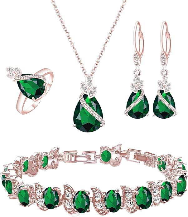 GZWHD Jewelry Set for Women CZ Earrings Necklace Ring Bracelet Set Prom Party Wedding Jewelry Gift for Mother Friend Wife