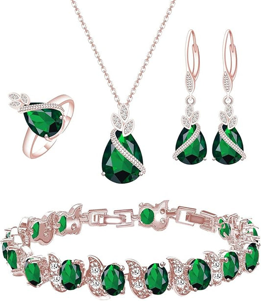 GZWHD Jewelry Set for Women CZ Earrings Necklace Ring Bracelet Set Prom Party Wedding Jewelry Gift for Mother Friend Wife