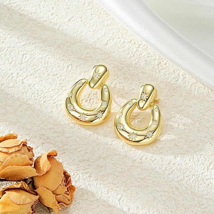 Clip on Earrings for Women Hypoallergenic Statement Retro Clip Earrings 14K Gold/Silver Plated Hoop Dangle Earrings 5A Cubic Zirconia Round Multiple Styles for Women Fashion Trendy Jewelry Gifts