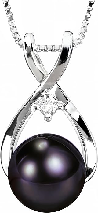 AAA+ 9mm Natural Black pearl necklace for women - Real pearl necklaces for women (18k gold platted 925 sterling Silver)- Wedding anniversary's gift for wife - Luxury birthday gifts for woman - Birthday gift for wife