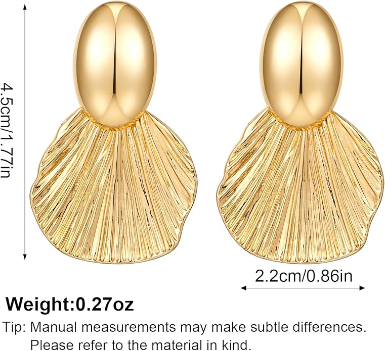Gold Plated Earrings Dangle Chunky Fan-shaped Earrings Shell Earring for Women Two-Tone Fashion Statement Jewelry