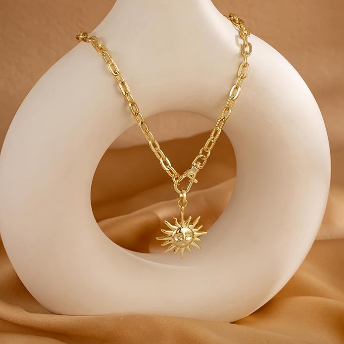 CHESKY Layered Necklaces for Women Trendy, Dainty 14k Gold Plated Pendant Necklace Layering Necklace for Women Non Tarnish Hypoallergenic Sun Gold Necklace Stack Gold Jewelry for Women Gifts