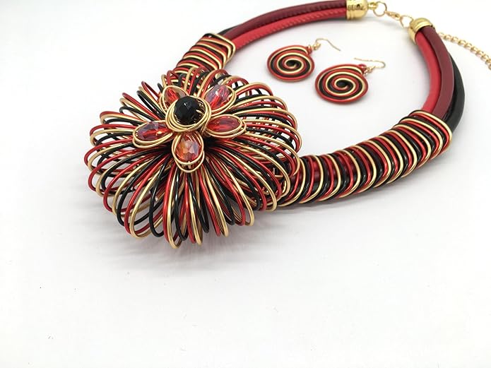 Statement African Necklace For Women African Jewelry Costume Earring Sets Tribal Fashion Colorful Big Rhinestone Crystal Pendent Collar Choker Bold Chunky Bib Handmade