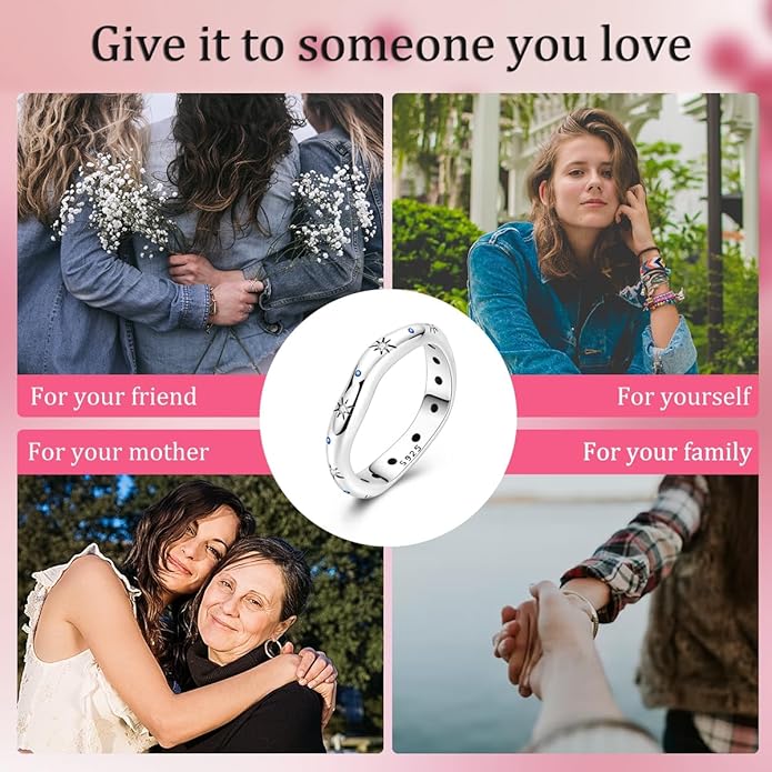 Hapour 925 Sterling Silver Ring for Women,Eternity Gorgeous Rings Stackable Rings for Women as Gifts Ring Size 4-10