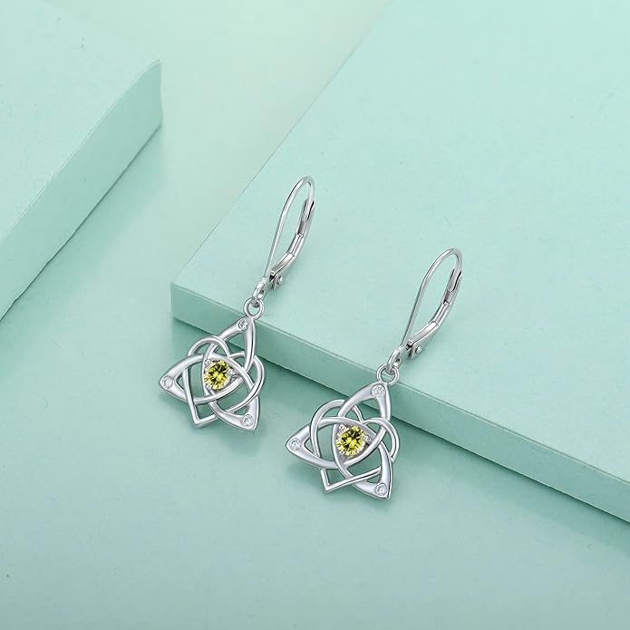 Starchenie Celtic Knot Dangle Earrings Sterling Silver Trinity Love Knot Leverback Earrings Gemstones Jewelry for Women