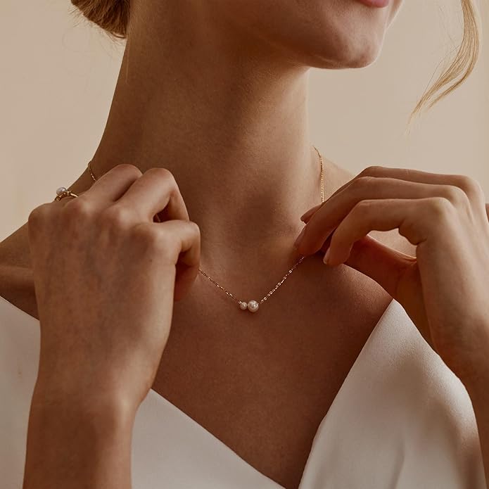 Pearl Necklaces for Women Trendy, 14k Gold Plated Dainty Necklace Simple Pearl Drop Single Charm Pendant Necklace Birthday Wedding Gifts Gold Jewelry for Women