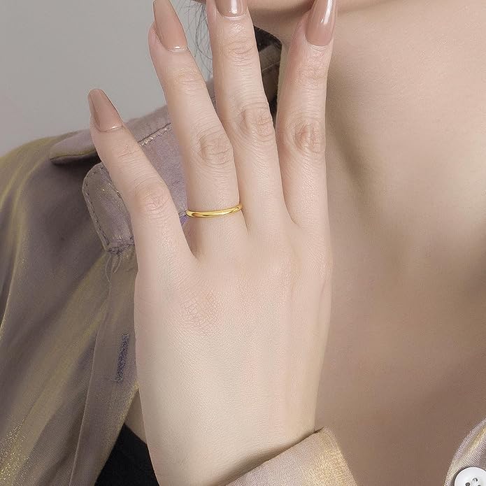 Dankadi Simple Fashion S925 Sterling Silver Ring Smooth Plain Dome Comfort Solid Silver Wedding Ring For Men & Women 3.5 mm 3-13# 24k Real Gold Plated Jewelry