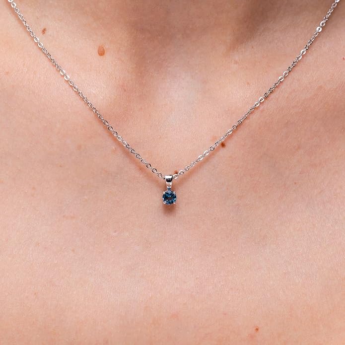 Angara Natural Blue Topaz Solitaire Pendant for Women | Classic Prong-Set Round Blue Topaz Pendant in 14K Solid Gold/Silver/Platinum With 18" Chain | December Birthday, Gemstone Jewelry Gift