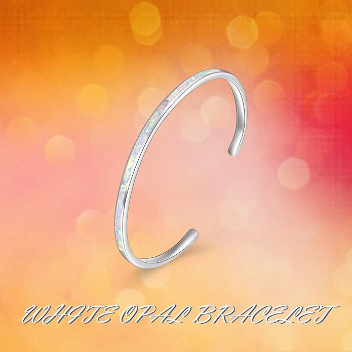 WINNICACA Bracelet for Women Opal Bracelet 925 Sterling Silver Opal Cuff Bangle Bracelets Inspirational Fine Jewelry Gifts for Women Her Wife Mom Daughter Anniversary Birthday Gifts Ideas