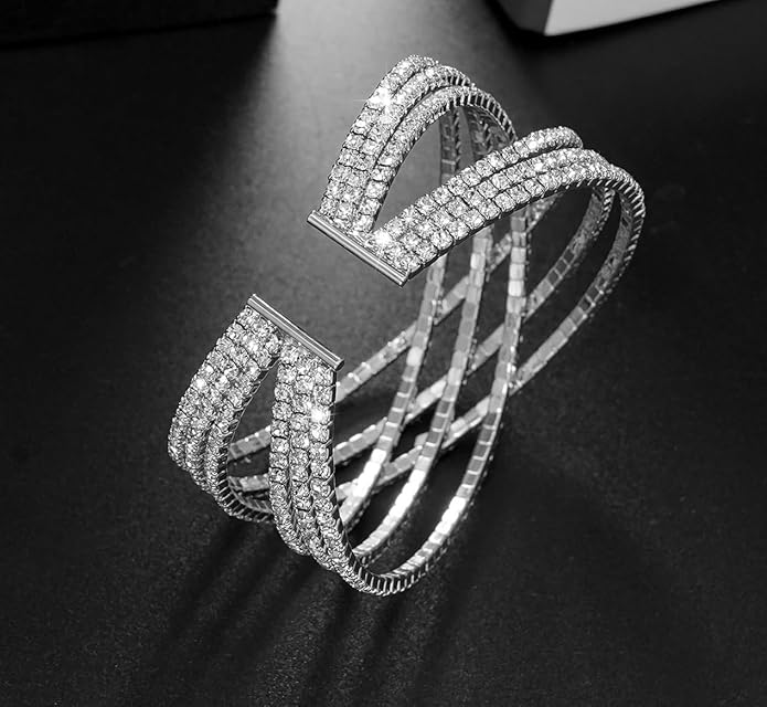Rhinestone Bracelet for Women MultiLayer Crystal Cuff Bracelet Strand Layered Bracelet