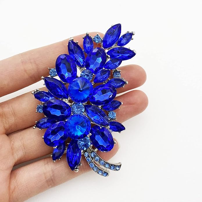 LAXPICOL Vintage Green Austrian Crystal Flower Leaf Bouquet Clusters Large Big Brooch Pin for Women Gold Tone