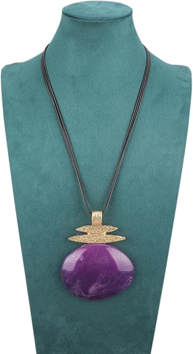 Boho Leather Necklace Women Bohemian Brown Circle Pendant Necklace Choker Long Necklaces for Women Boho Ring Large Pendant