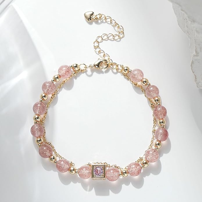 Luxury Handmade Natural Crystal Gemstone Bracelet 14K Gold-Plated Chain,Elegant Unique Jewelry for Women Gift Ready for Her Girlfriend Mother