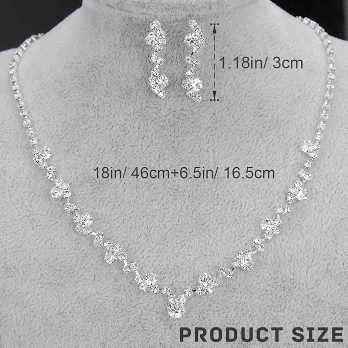 Unicra Bride Crystal Necklace Earrings Set Bridal Wedding Jewelry Sets Rhinestone Choker Necklace Costume Jewelry Set for Women and Brides (3 piece set - 2 earrings and 1 necklace)