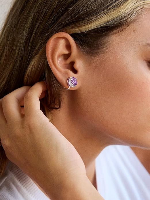 FindChic Sparkling Birthstone Clip On Earrings for Women, Silver Plated Stud Earrings 8MM Cubic Zirconia Non Pierced Studs, 12 Months Birthday Jewelry Gift