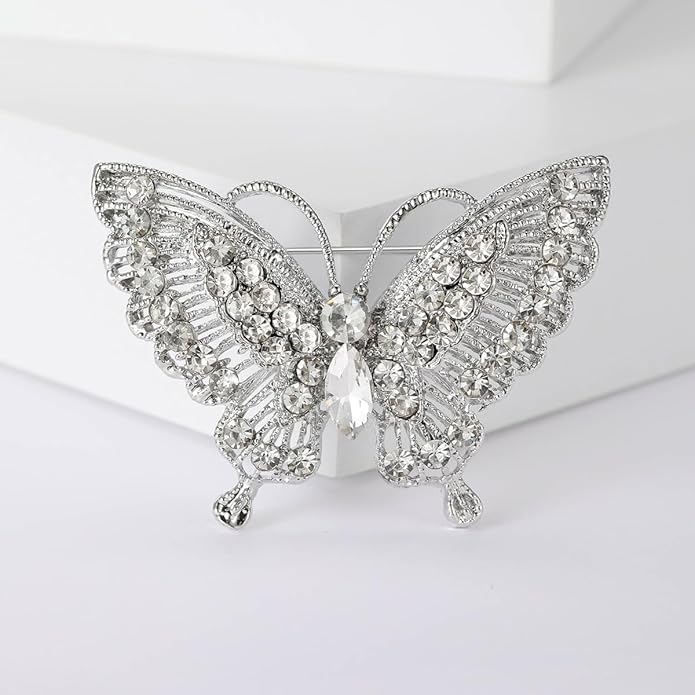 Rhinestone Butterfly Brooch for Women Sparkling Gold Silver Blue Black Crystal Big Butterfly Brooch Pin Cute Insect Pin Elegant Clothing Hat Bag Skirt Accessories Christmas Birthday Party Jewelry