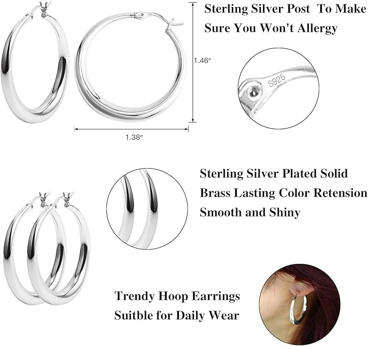 Silver Oval Hoop Earrings Hypoallergenic 14K Gold Plated Sterling Silver Lightweight Oval Hoop Earrings for Women Gilrs