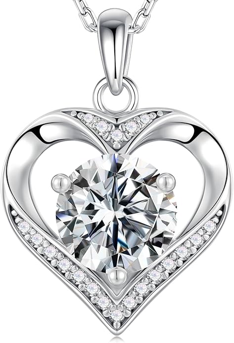MOOSEA Valentines Day Gifts for Her - 925 Sterling Silver Heart Moissanite Pendant Necklace 1-3 Carat VVS1 Clarity Moissanite, Anniversary Birthday Gift for Women Mom Wife Girlfriend