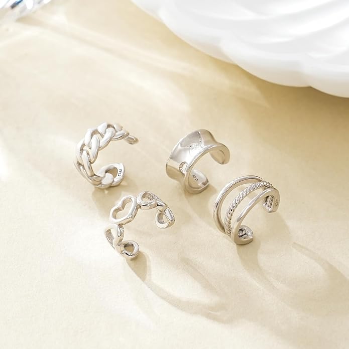 CHIC & ARTSY 925 Sterling Silver Ear Cuffs for Women, Non Piercing Clip On Cartilage Cuffs, Adjustable Fake Conch & Helix Earrings, Gold Plated & Oxidized Various Styles