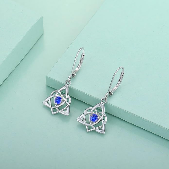 Starchenie Celtic Knot Dangle Earrings Sterling Silver Trinity Love Knot Leverback Earrings Gemstones Jewelry for Women