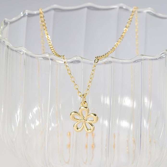 14K Gold Plated Dainty Pendant Butterfly Bead Boot Bee Baseball Flower Compass Airplane Heart Hummingbird Tree Necklace Simple Jewelry Gift for Women