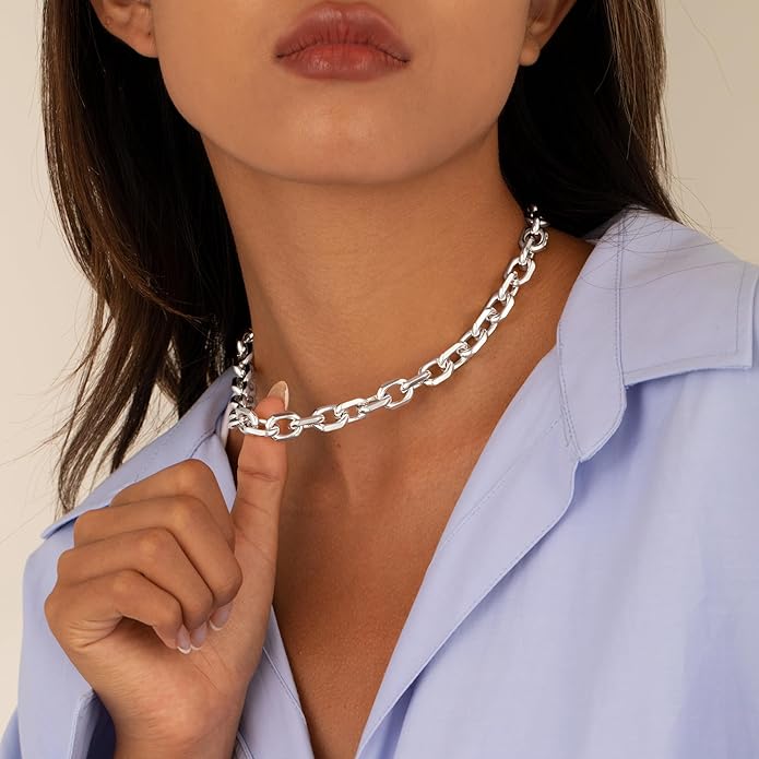 Moodear Gold Necklace for Women Trendy - Chunky Herringbone Paperclip Cuban Link Chain Choker Hypoallergenic Trendy Necklaces for Women Non Tarnish Jewelry Gifts