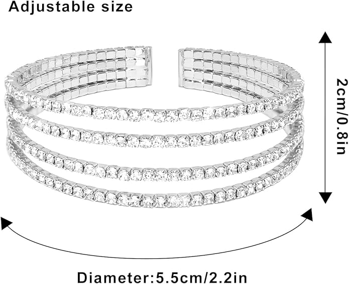 Rhinestone Bracelet for Women MultiLayer Crystal Cuff Bracelet Strand Layered Bracelet