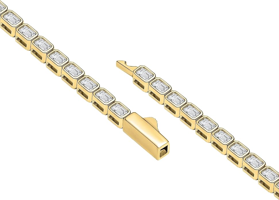 EcoGems Moissanite Tennis Bracelet for Women and Men – 18K White or Yellow Gold Plated Sterling Silver – Lab Grown D Color VVS Clarity Stones – Elegant Gift Box Included