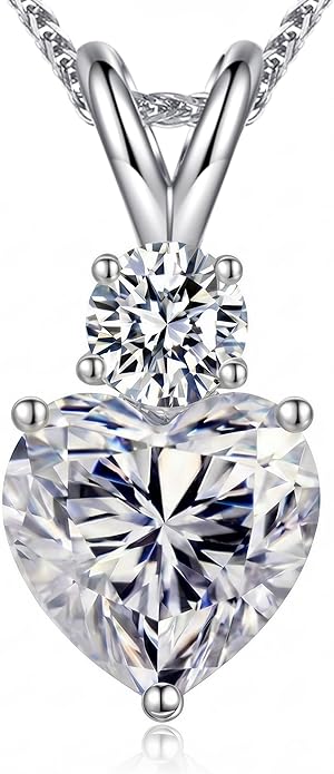 Forever Love Heart Pendant Necklaces for Women, 2-5 Carat Heartshape Moissanite Sterling Silver Pendant Jewelry, Ideal Anniversary Present or Birthday Gifts for Wife Her Girlfriend Mom Daughter