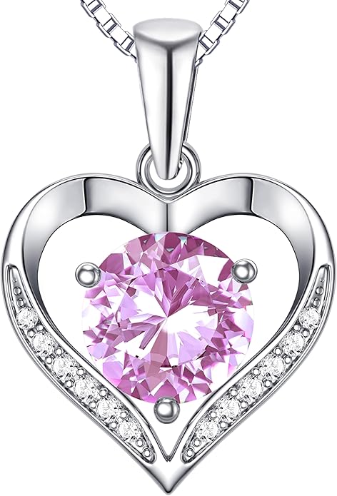 Heart Moissanite Birthstone Necklaces Anniversary/Birthday/Best Friend/Girlfriend/Wife Gifts for Her 925 Sterling Silver Pendant Necklace for Women