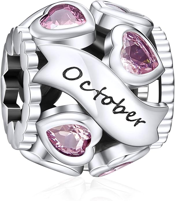 NINGAN Birthstone Charms 925 Sterling Silver Love Heart Openwork Bead for Charm Bracelets and Necklaces with 5A Cubic Zirconia, Birthday Mothers Day Jewelry Gifts Women