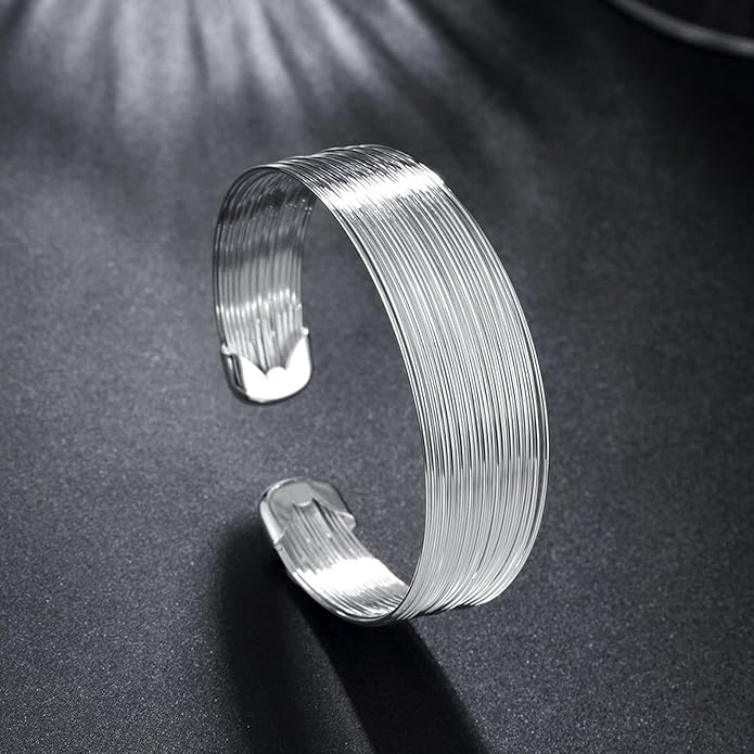 Chunky Bangle Bracelet for Women 925 Sterling Silver Bracelets Handmade Cuff Bangle Bracelets Adjustable Jewelry Fashion Simple Open Bangles