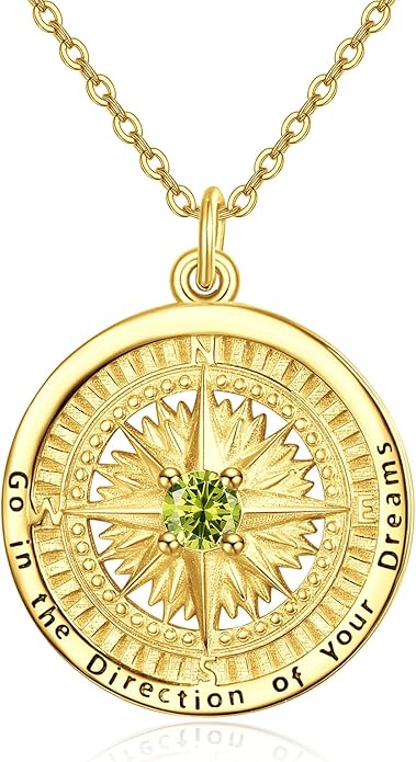 KINGWHYTE Graduation Gifts Birthstone Necklace for Women 925 Sterling Silver Compass Pendant Go in the Direction of your Dream Travel Jewelry Birthday Gift for Her