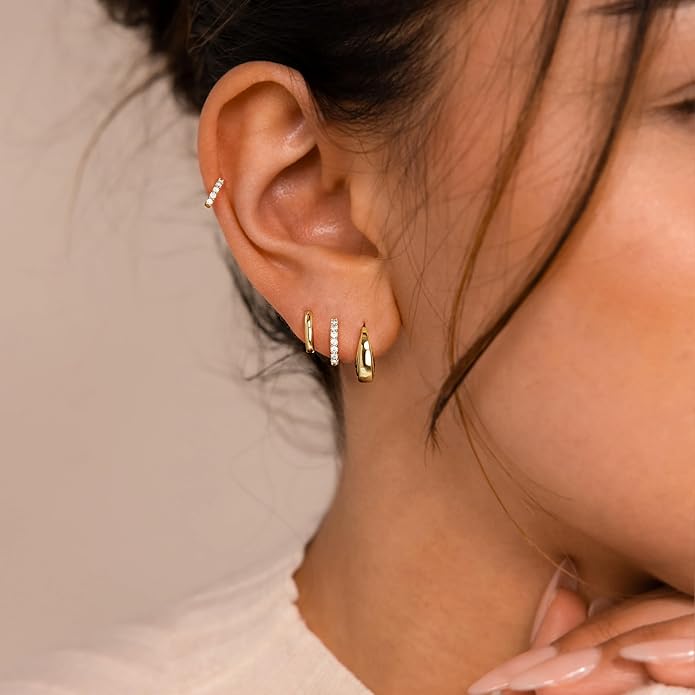 Small Gold Huggie Hoop Earrings Set for Women Men Hypoallergenic 14K Plated Stack Cartilage Earrings, Multiple Piercing Lightweight Mini Thin Cute Dainty Trendy Jewelry Set Christmas Gifts for Women