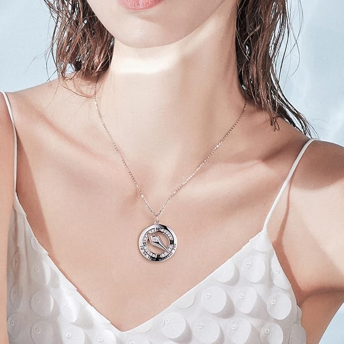 FANCIME Sterling Silver Compass Birthstone Necklaces Fine Jewelry Anniversary Birthday Gifts for Women Her Wife Mom