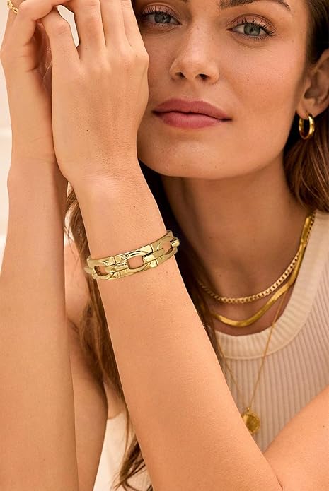 Chunky Gold Stretch Bracelet for Women Adjustable Elastic Chain Bracelet Bold Statement Bracelet Trendy Jewelry