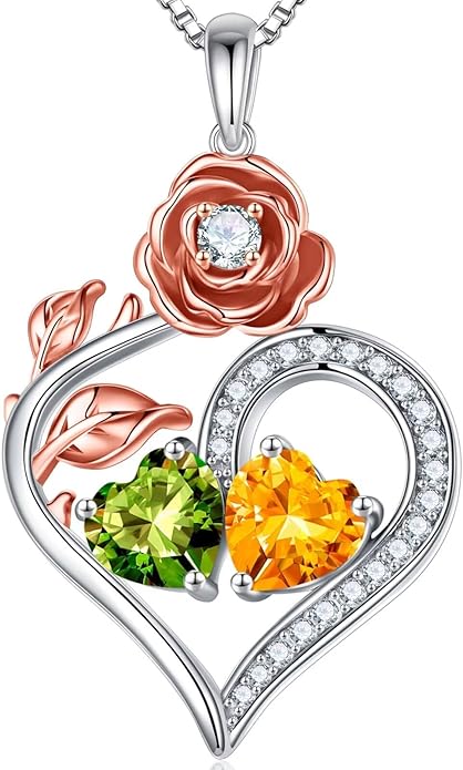 Iefil Valentines Day Gifts for Her - 925 Sterling Silver Double Birthstone Necklace, Anniversary Birthday Gifts for Women, Jewelry Gift for Wife Her