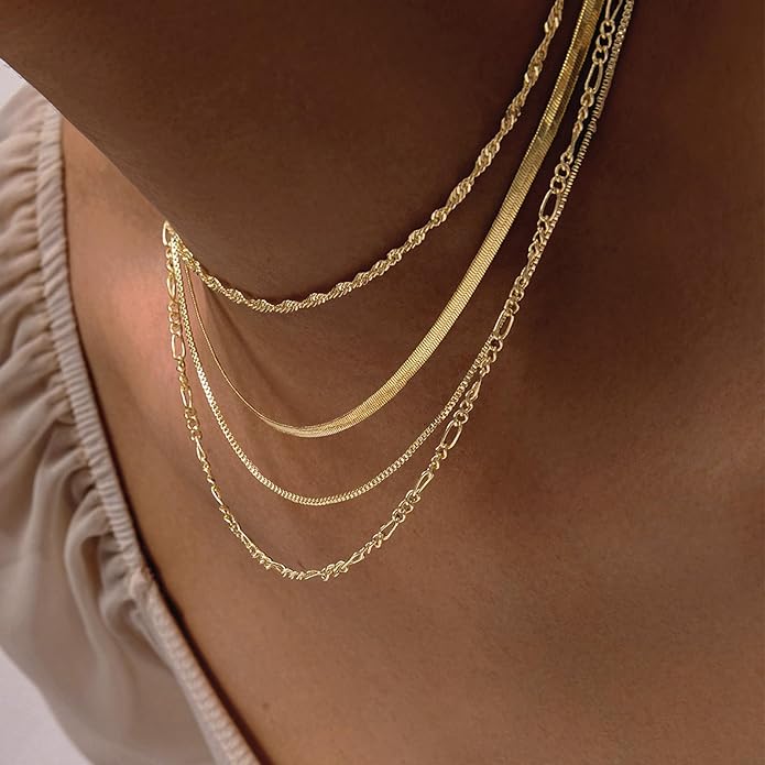 Necklaces for Women,Gold Plated Herringbone Layering Choker Necklace for Women Non Tarnish Stack Waterproof Jewelry Gift