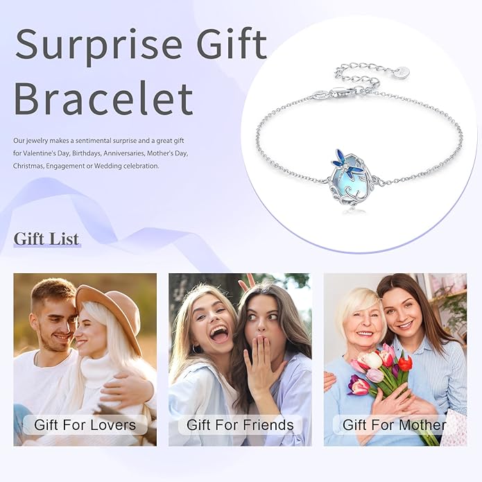 Dragonfly Bracelet 925 Sterling Silver Butterfly Bracelet Adjustable Celtic Moon Bracelet Irish Celtic Jewelry Gifts for Women