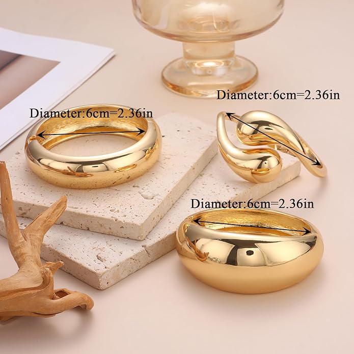 SAMOCO 3Pcs Chunky Gold Bangle Bracelets for Women Trendy Wide Wrist Cuff Bracelets Stack Statement Bangle Fashion Gifts