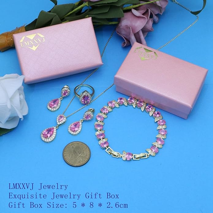 LMXXVJ Teardrop Jewelry Set for Women，Necklace Earrings Adjustable Ring Bracelet Set Fashion Formal Platinum/Gold/Rose Gold Jewelry Gift Girl/Mom/Wife/Grandmother/Best Friend/Aunt